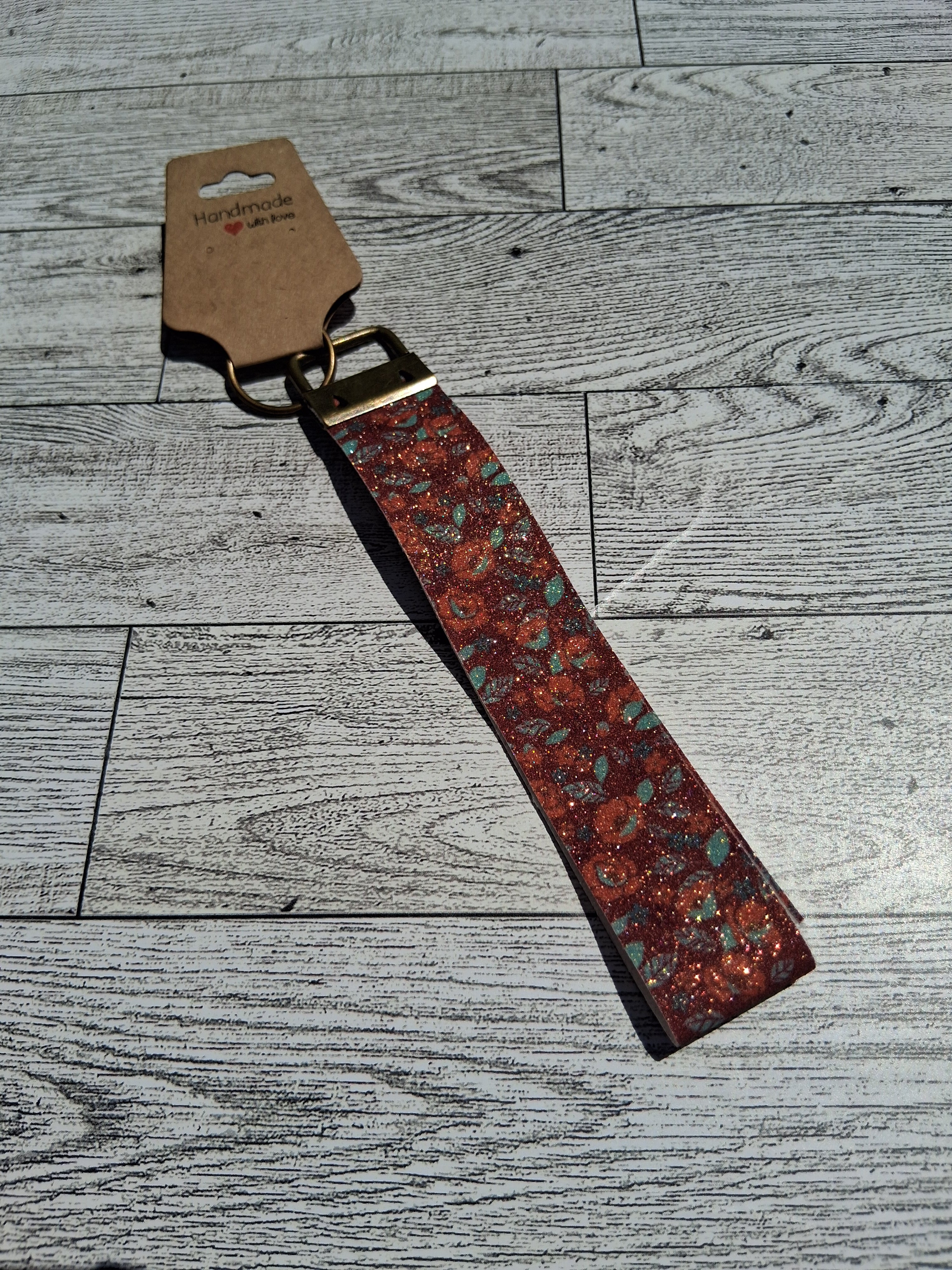 Dark red/brass 6" keychain
