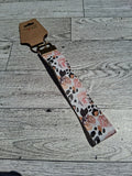 Pink flower/brass 6" keychain