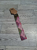 Pink plaid/brass 6" keychain